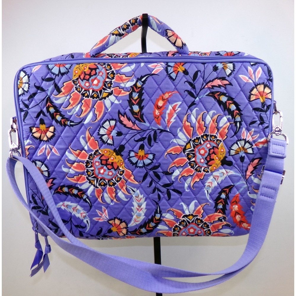 Vera Bradley Laptop Bag Workstation Mural Garden Purple Diamond Quilted Adj Stra